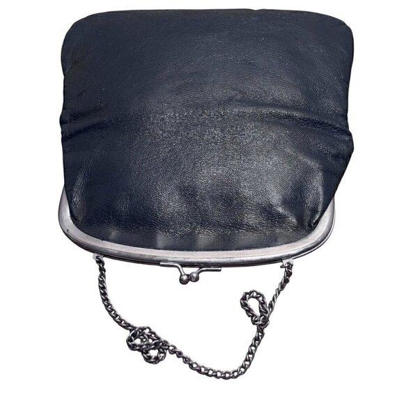 VTG 50s Navy Kiss Lock Snap Leather Hand Bag Purse Silvertone Chain Strap Women - Picture 4 of 9